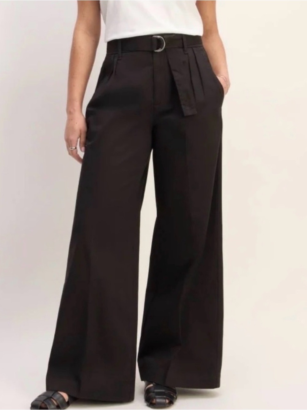 Everlane Black Belted High Rise Wide Leg Pants Organic Cotton Size 6